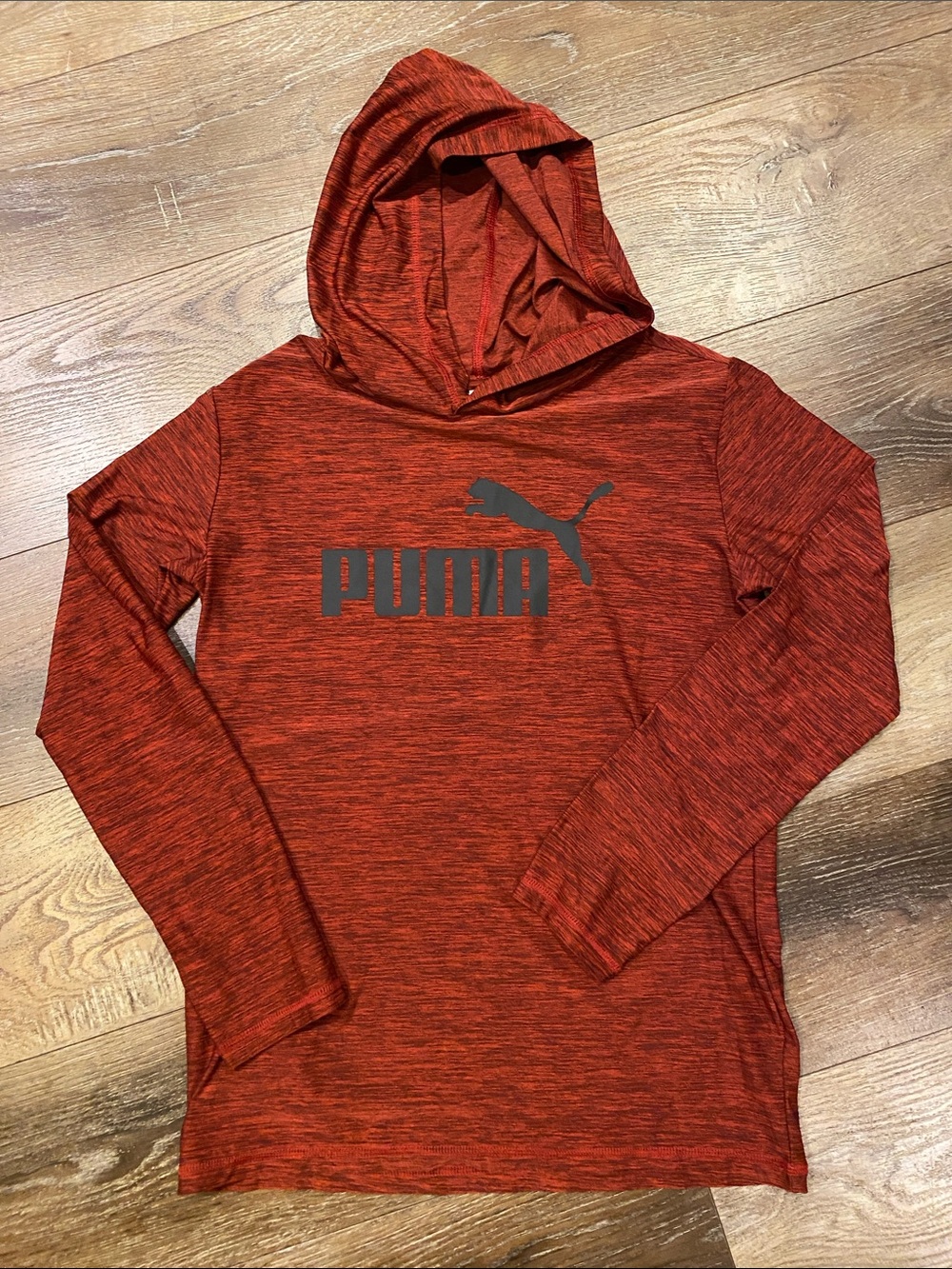 Puma Kids Heathered Rust Red Hooded Long-Sleeve Shirt (YL like new; performance)